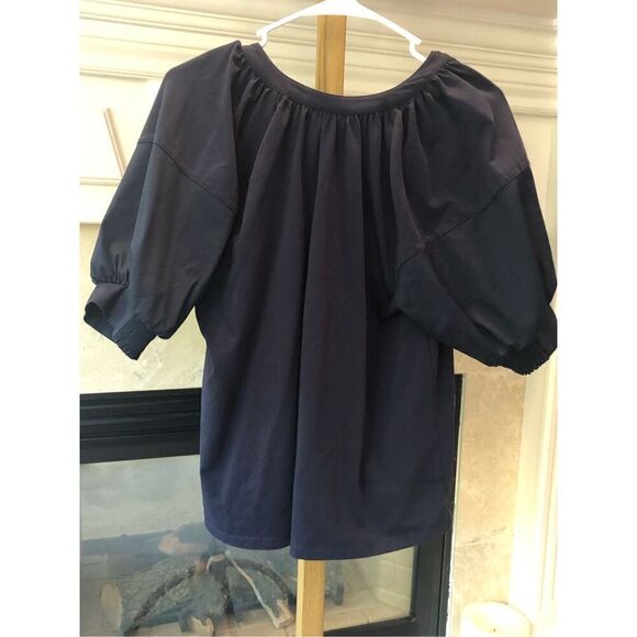 Chico’s Women’s Navy Blue Short Sleeve V Neck Blouse Size 1 Medium(8) - Picture 2 of 9